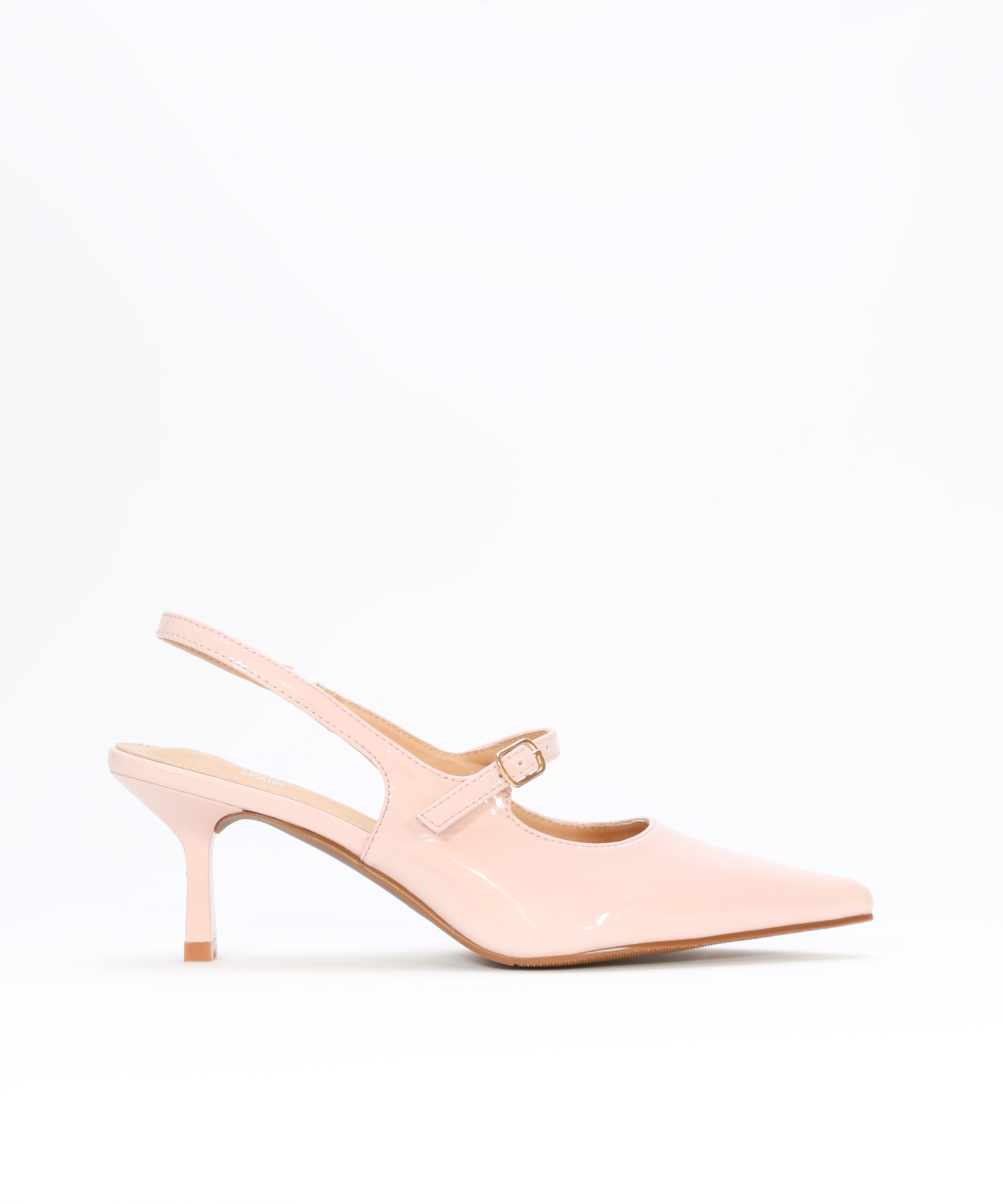 Sapato de salto aberto atr&aacute;s com fivela